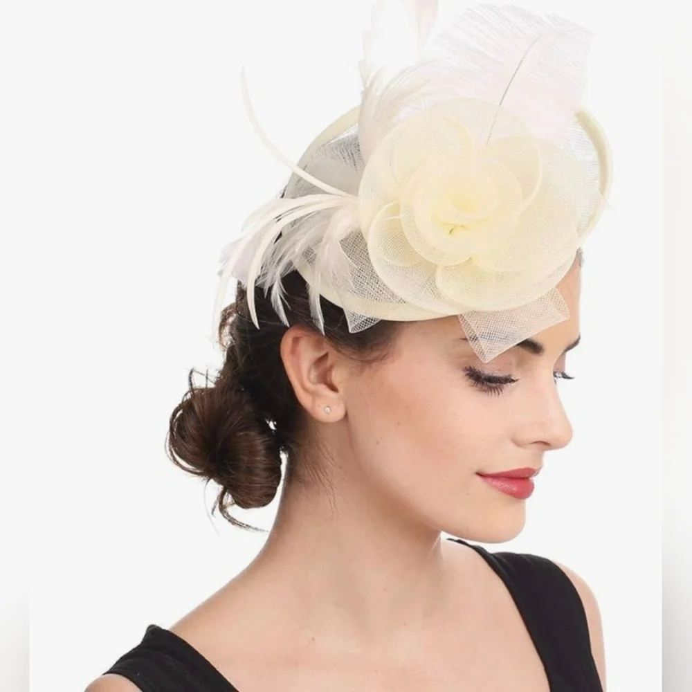 SOLD SAFERIN Women's Fascinators Feathers Tea Party Hat #841 - Picture 6 of 10